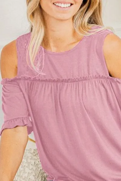 Catch My Drift Cold Shoulder T-Shirt - Dusty Pink