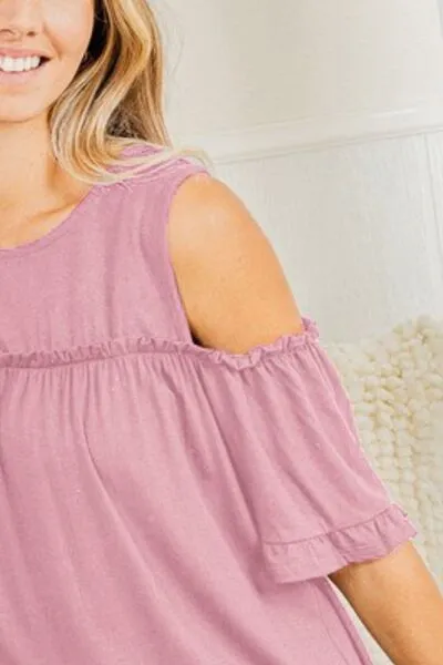 Catch My Drift Cold Shoulder T-Shirt - Dusty Pink