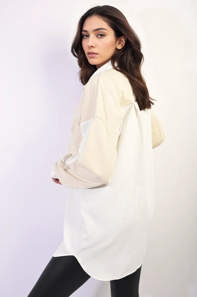 Chic Two-Tone Oversized Long Sleeve Shirt for Casual wear