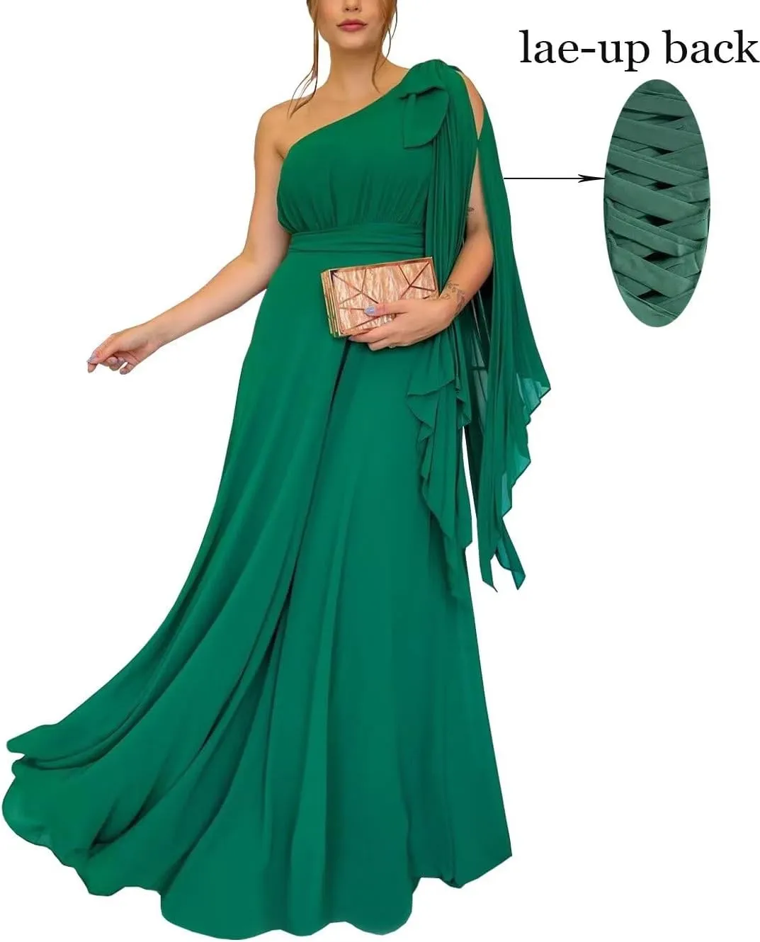 Chiffon Bridesmaid Dresses for Women One Shoulder Pleated Long Formal Evening Dresses