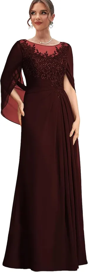 Chiffon Lace Mother of The Bride Dresses with Cape Long Formal Dress Corset Evening Gowns for Women