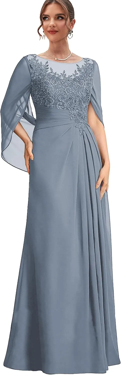 Chiffon Lace Mother of The Bride Dresses with Cape Long Formal Dress Corset Evening Gowns for Women