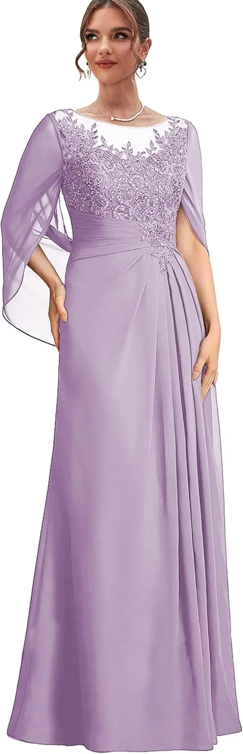 Chiffon Lace Mother of The Bride Dresses with Cape Long Formal Dress Corset Evening Gowns for Women