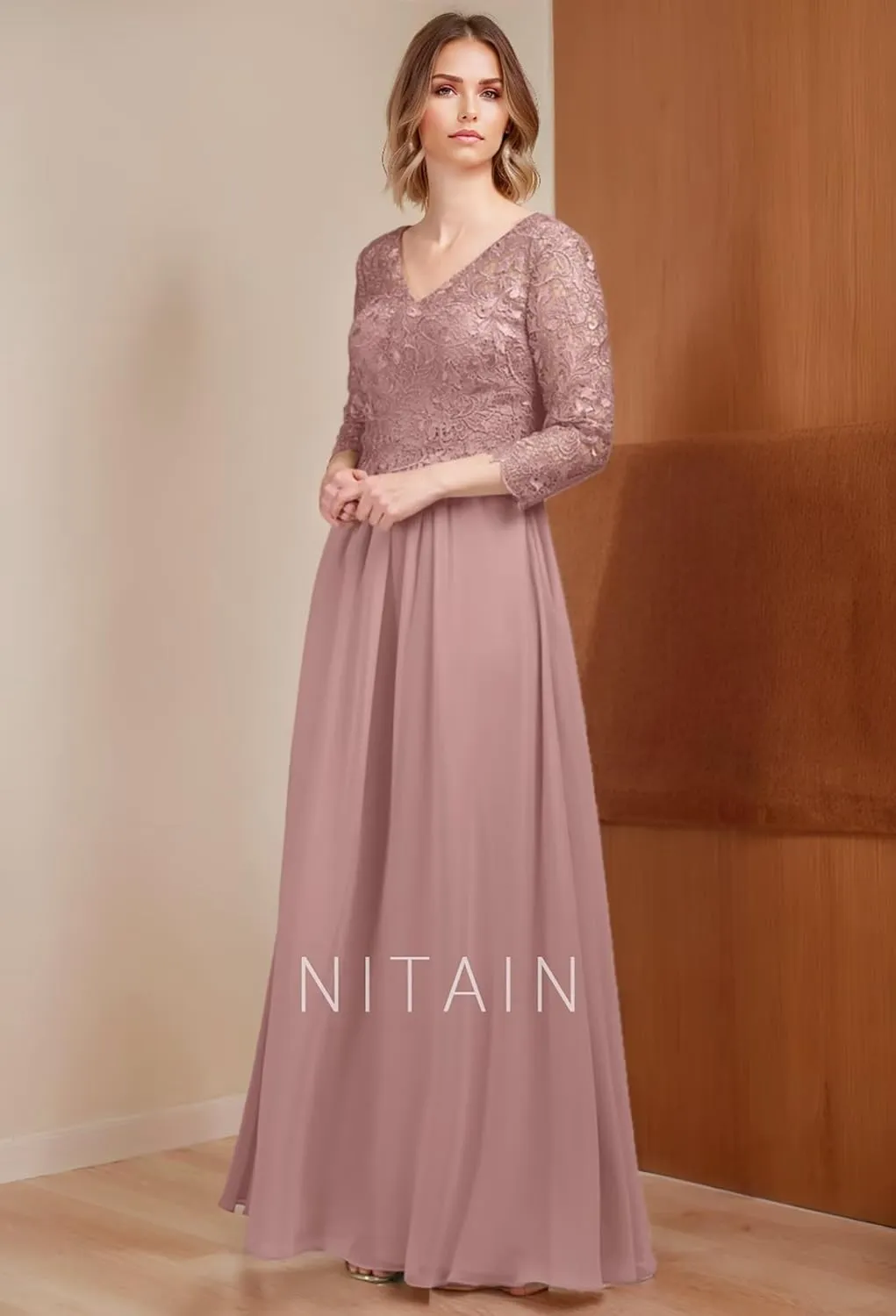 Chiffon Mothe of The Bride Dresses Lace Appliques Formal Evening Gowns Long Sleeve Wedding Guest Dress