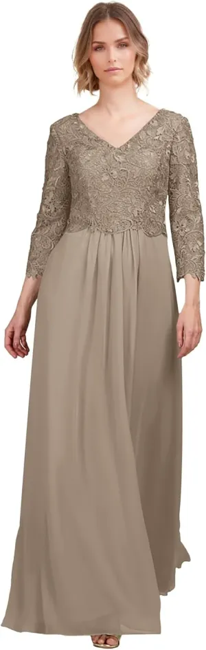 Chiffon Mothe of The Bride Dresses Lace Appliques Formal Evening Gowns Long Sleeve Wedding Guest Dress