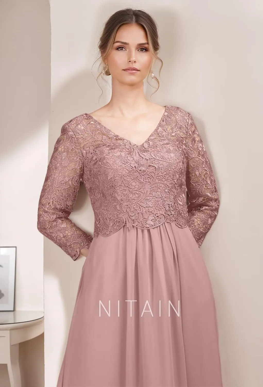 Chiffon Mothe of The Bride Dresses Lace Appliques Formal Evening Gowns Long Sleeve Wedding Guest Dress