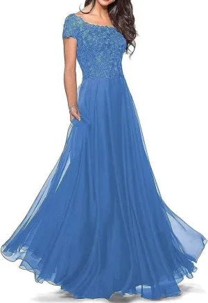 Chiffon Mother of The Bride Dresses for Women A Line Lace Prom Dresses 2024 Lace-up Back Wedding Guest Dresses F14