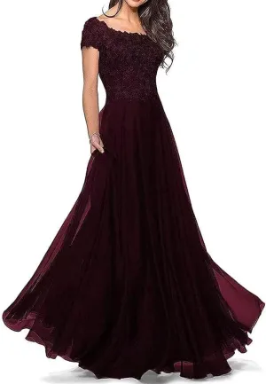 Chiffon Mother of The Bride Dresses for Women A Line Lace Prom Dresses 2024 Lace-up Back Wedding Guest Dresses F14
