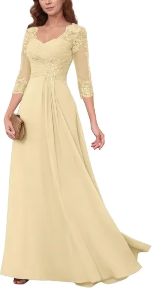 Chiffon Mother of The Bride Dresses Long 2025 Lace Appliques Half Sleeve Formal Evening Gowns for Women