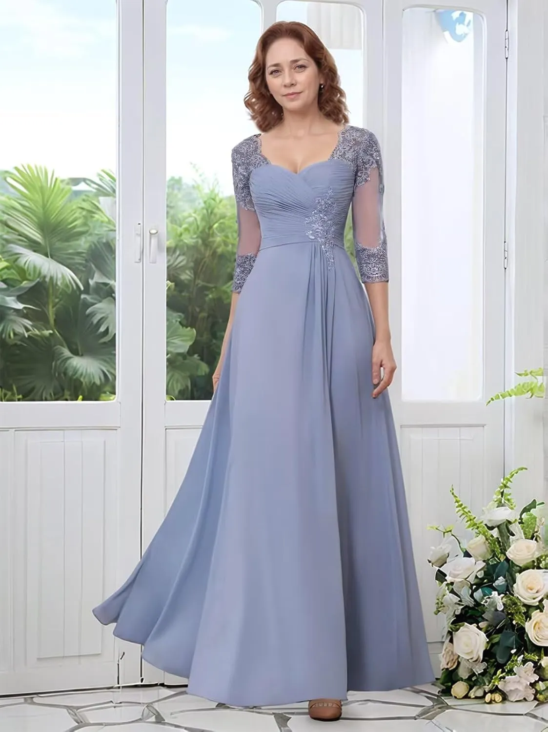 Chiffon Mother of The Bride Dresses Long 2025 Lace Appliques Half Sleeve Formal Evening Gowns for Women