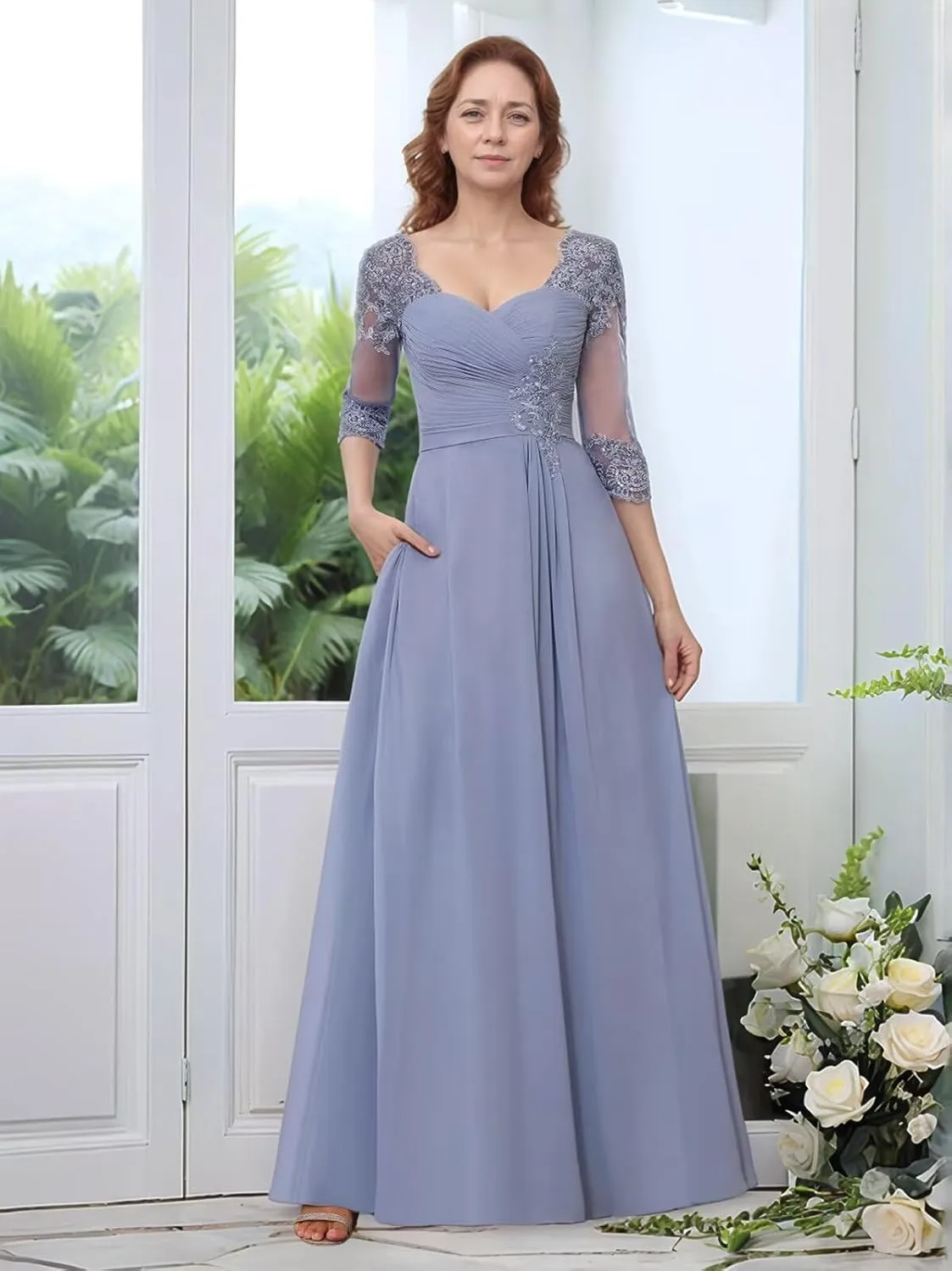 Chiffon Mother of The Bride Dresses Long 2025 Lace Appliques Half Sleeve Formal Evening Gowns for Women