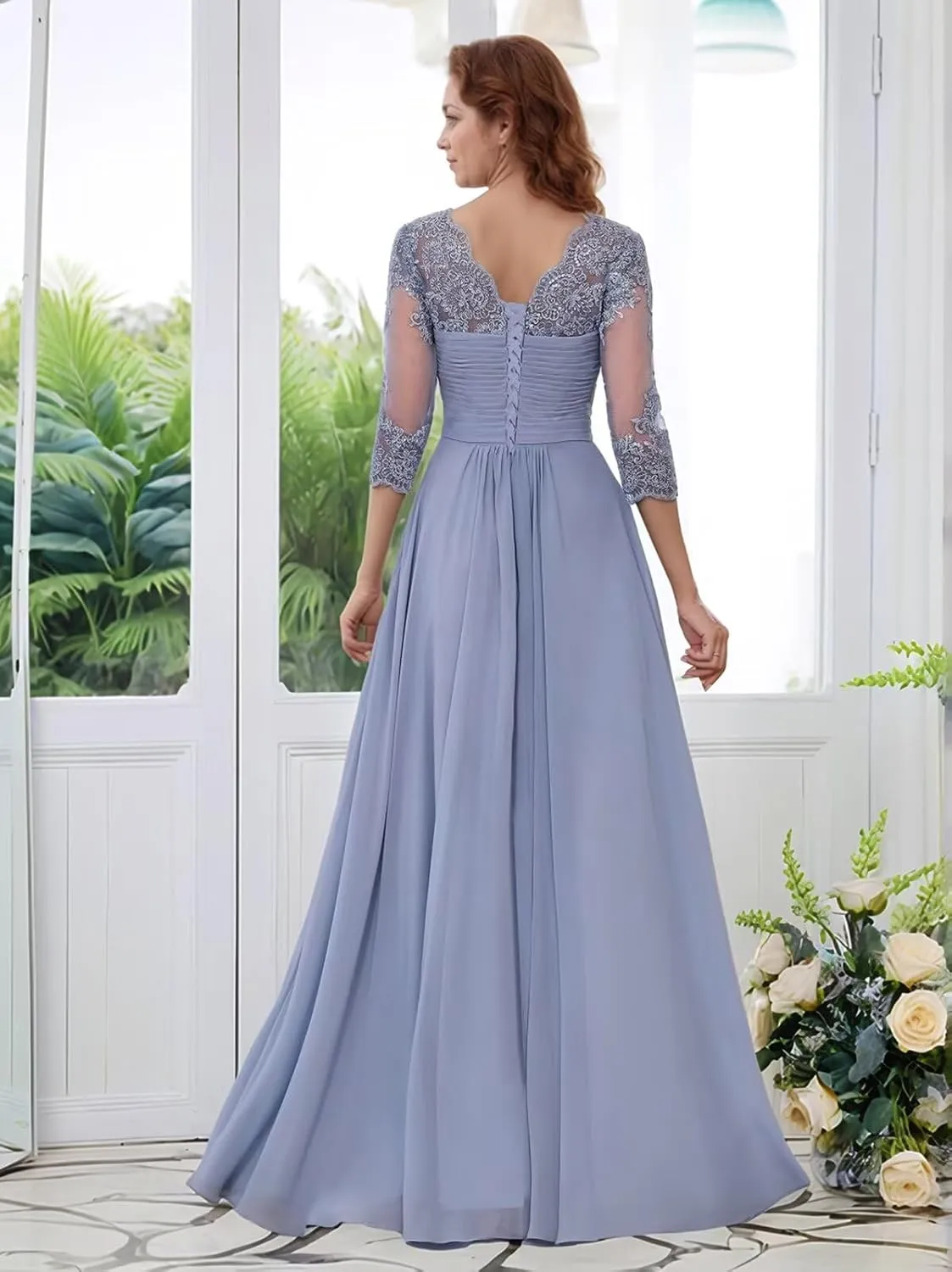 Chiffon Mother of The Bride Dresses Long 2025 Lace Appliques Half Sleeve Formal Evening Gowns for Women