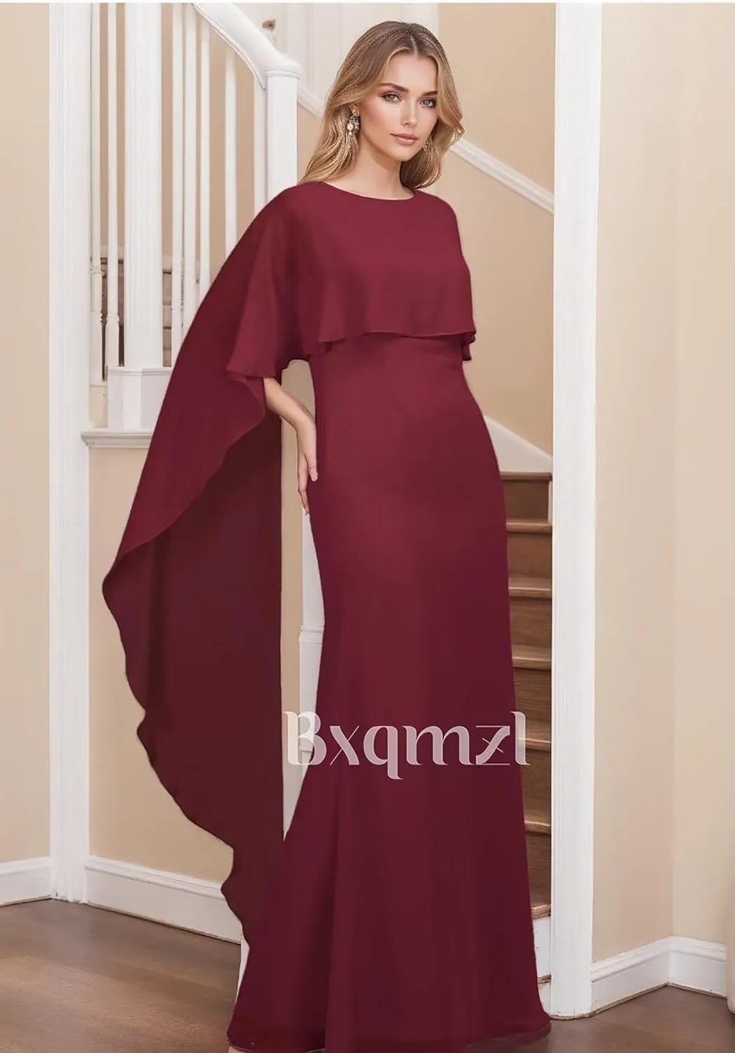 Chiffon Mother of The Bride Dresses Long Sleeve Mother of The Groom Dresses Cowl Neck Ruffle Evening Gowns