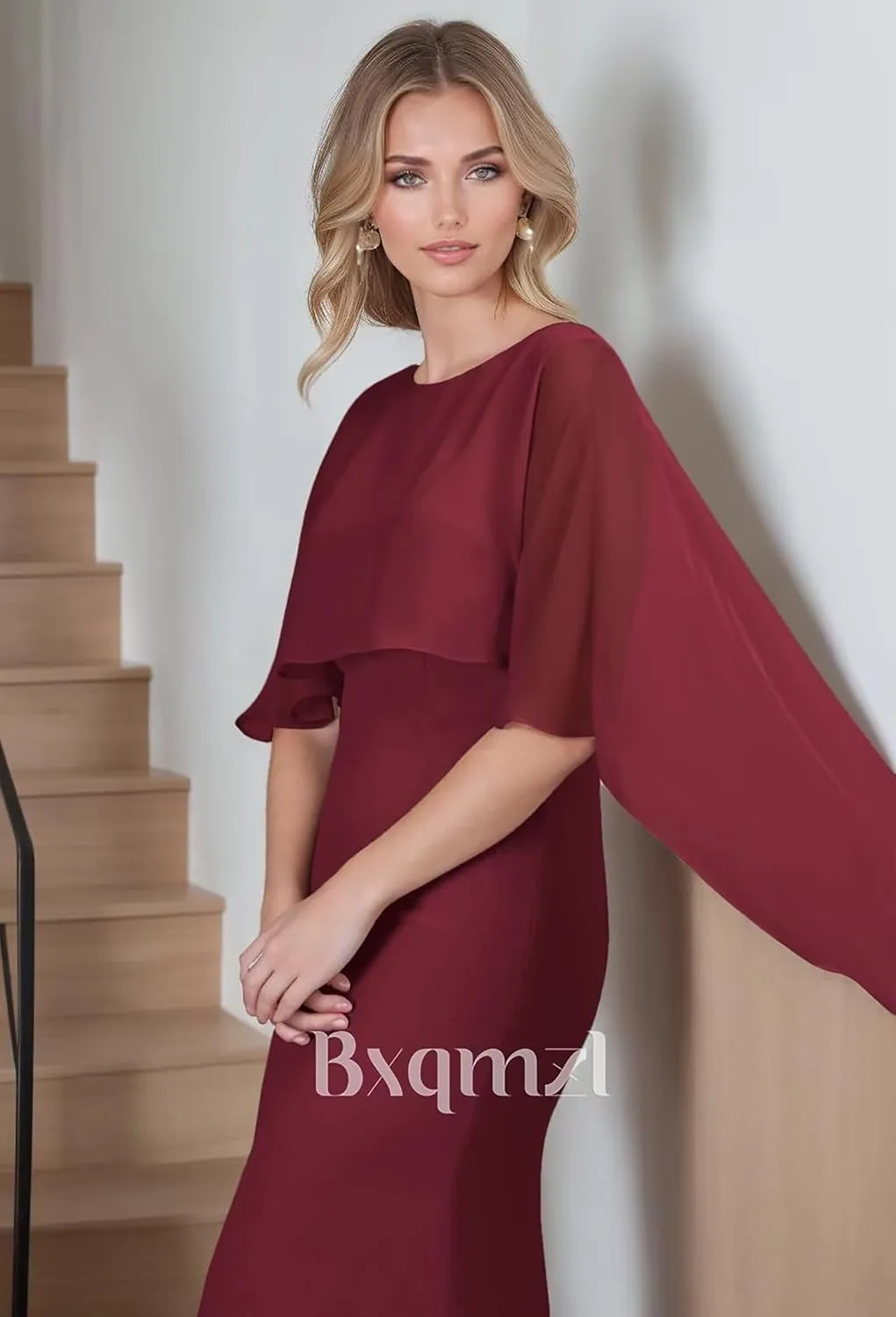 Chiffon Mother of The Bride Dresses Long Sleeve Mother of The Groom Dresses Cowl Neck Ruffle Evening Gowns