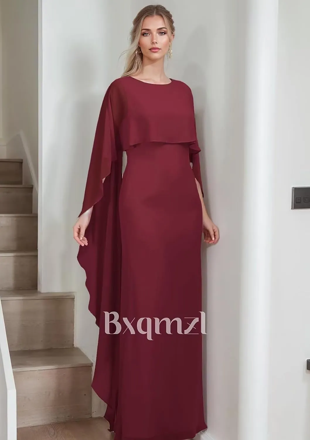 Chiffon Mother of The Bride Dresses Long Sleeve Mother of The Groom Dresses Cowl Neck Ruffle Evening Gowns
