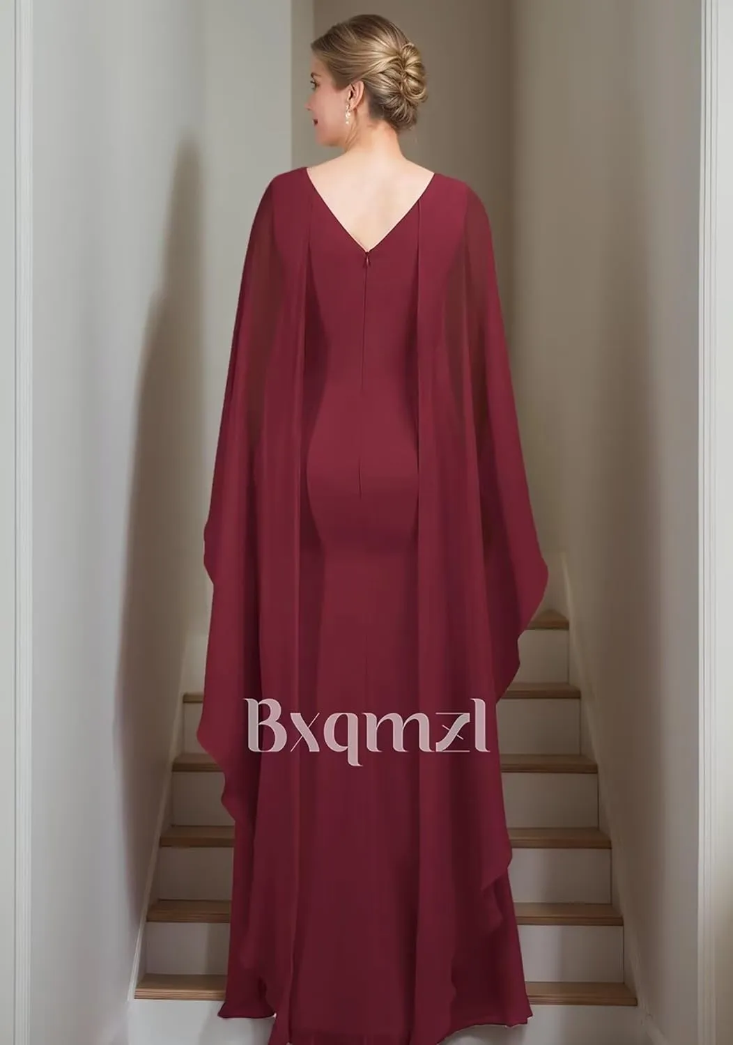 Chiffon Mother of The Bride Dresses Long Sleeve Mother of The Groom Dresses Cowl Neck Ruffle Evening Gowns
