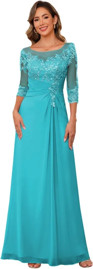 Clothfun Chiffon Lace Applique Mother of The Bride Dress 2025 3/4 Sleeves Wedding Guest Dress for Women CY185
