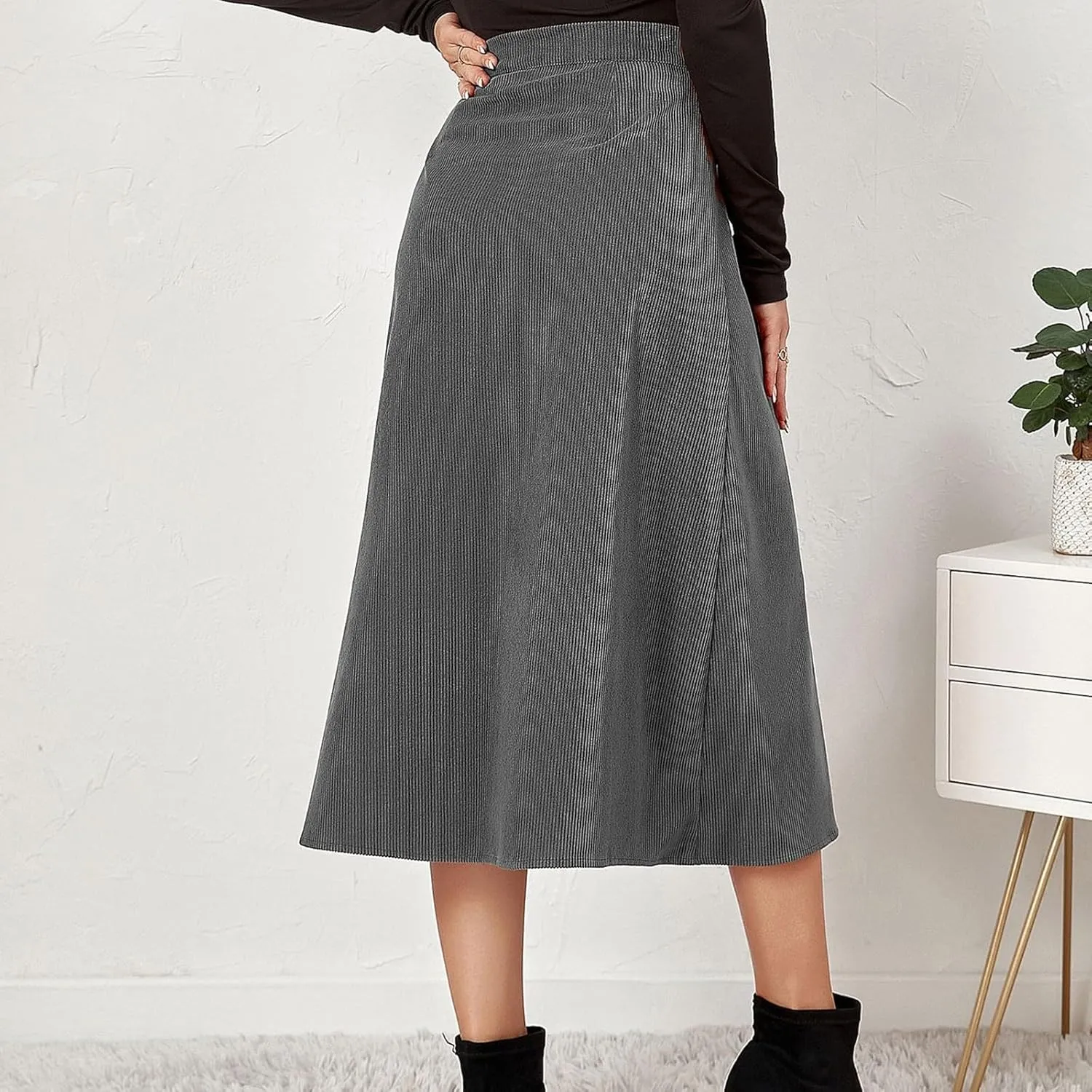 COTECRAM Corduroy Skirt Women Trendy Fall Winter High Waist Button Down A-Line Midi Skirts Dressy Casual Work Office Dresses