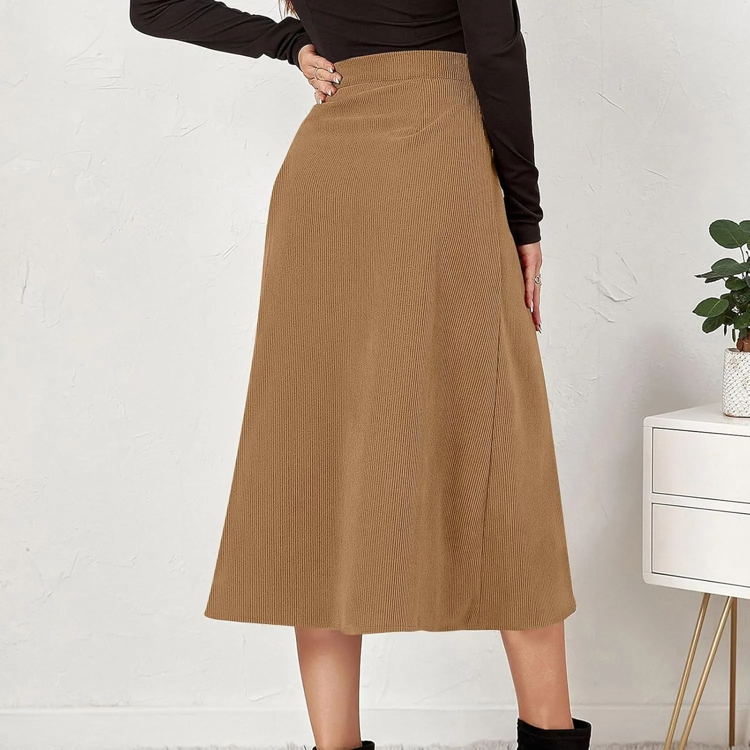 COTECRAM Corduroy Skirt Women Trendy Fall Winter High Waist Button Down A-Line Midi Skirts Dressy Casual Work Office Dresses