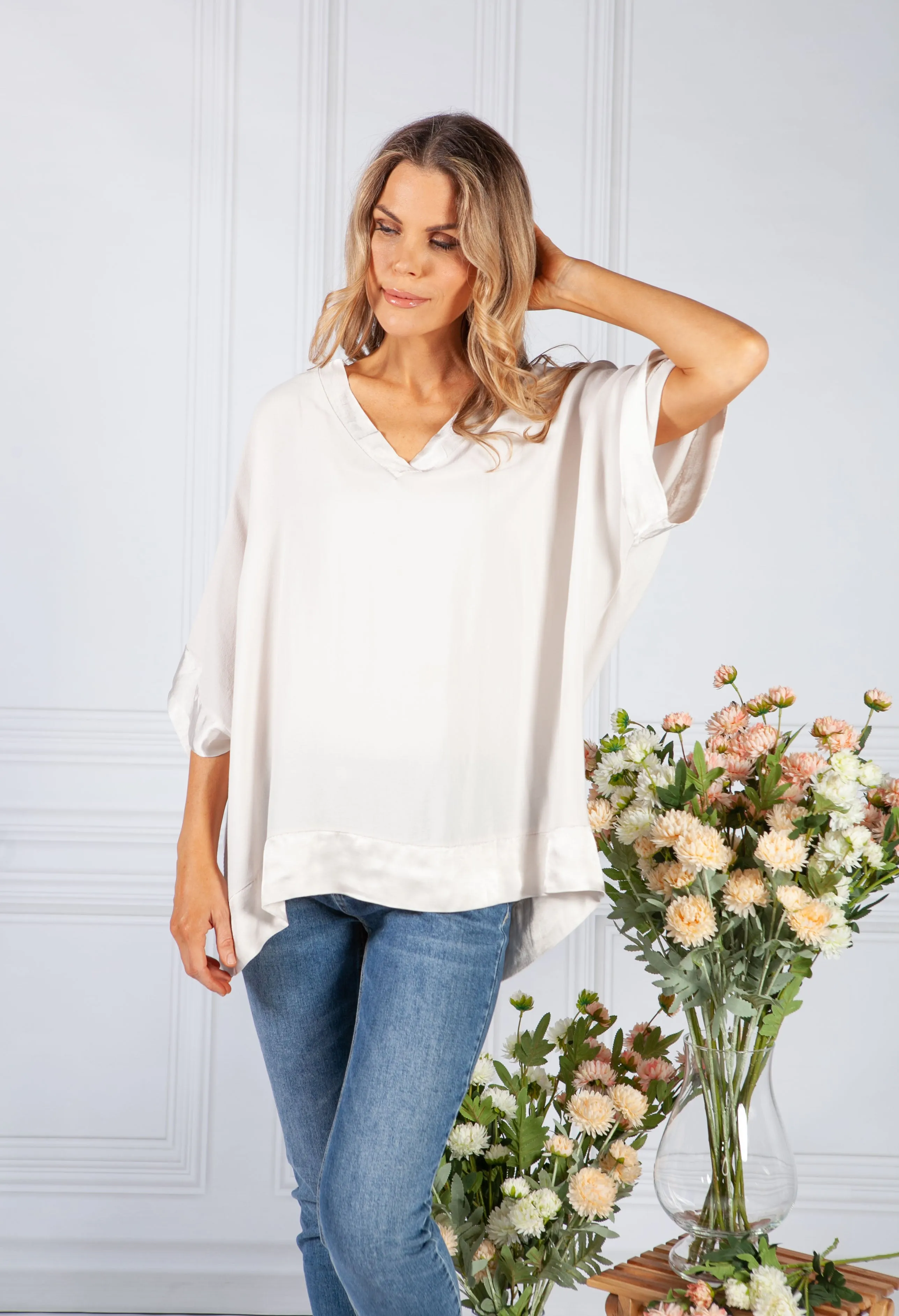 Cream Silk Feel Trim Top