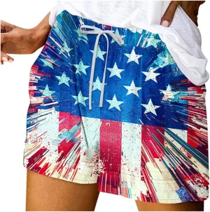 DDAPJ pyju American Flag Shorts for Women 2025 Summer Casual Drawstring High Waist Shorts Star Striped 4th of July Outfits