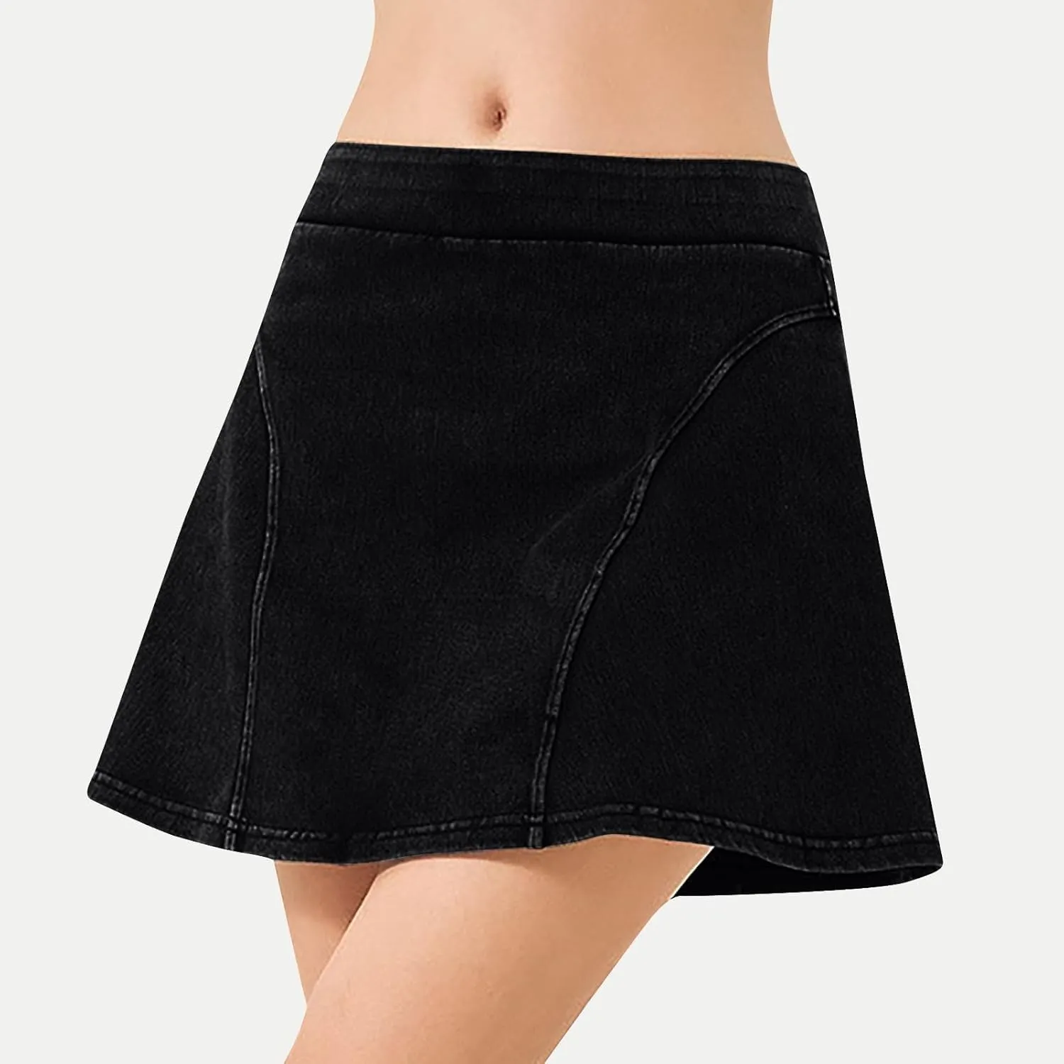 DDAPJ pyju Skorts Skirts for Women Faux Denim Mini Skirt Mid Waisted Jean Skort Inner Shorts A Line Skirts Shorts Streetwear