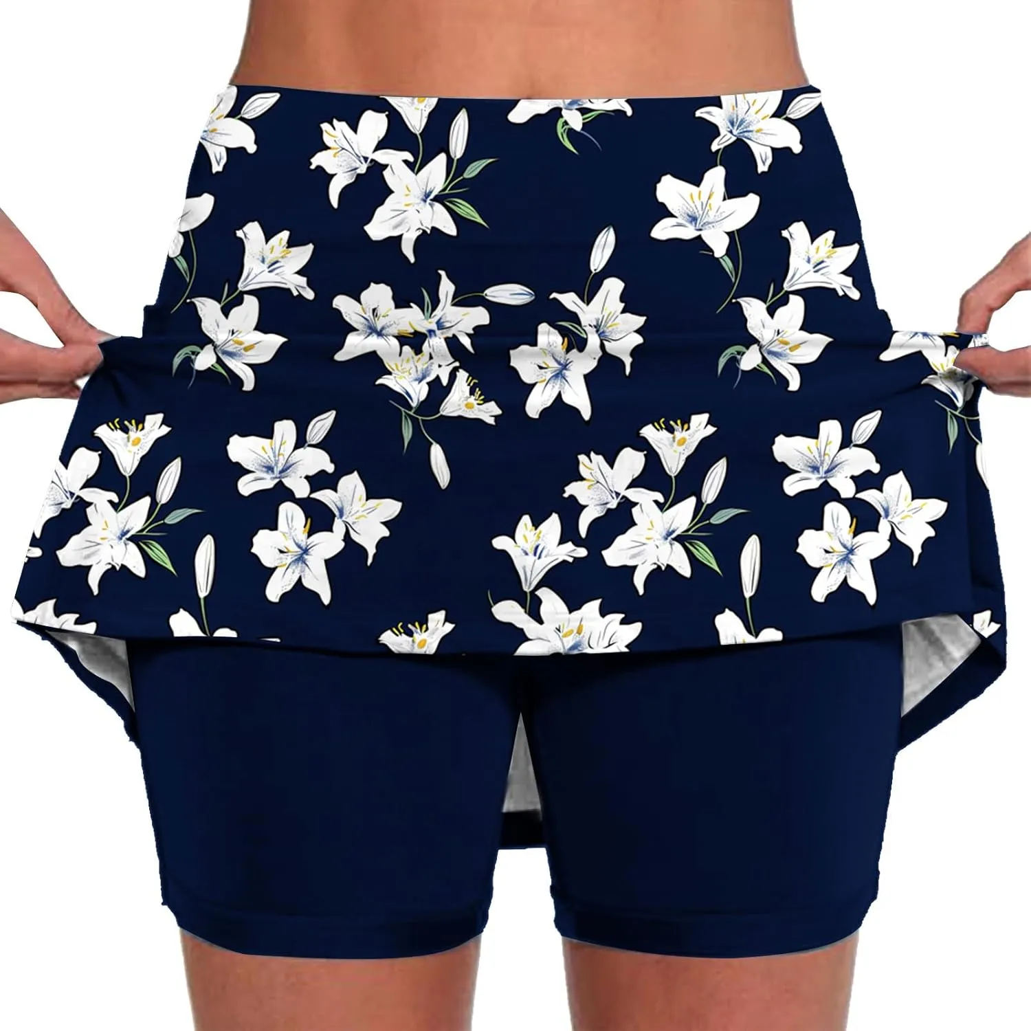 DDAPJ pyju Women Shorts Stretchy Yoga Skort Trendy Floral Print Athletic Skirts Plus Size Golf Athletic Workout Skort
