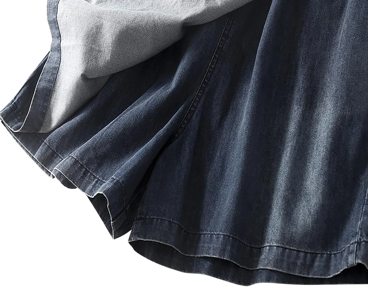 DDAPJ pyju Women's Denim Skort Wrap Hem Jean Mini Skirt Summer Casual Elastic High Waisted Shorts with Pockets Streetwear