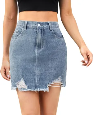 Denim Skirts for Women High Waisted Side Slit Jean Skorts Solid Color Button Fly Y2K Mini Skirt