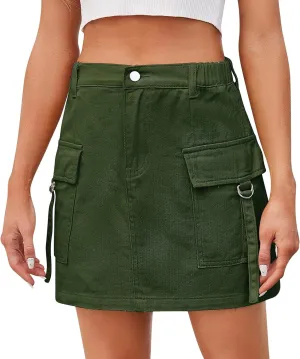 Denim Skirts for Women High Waisted Side Slit Jean Skorts Solid Color Button Fly Y2K Mini Skirt