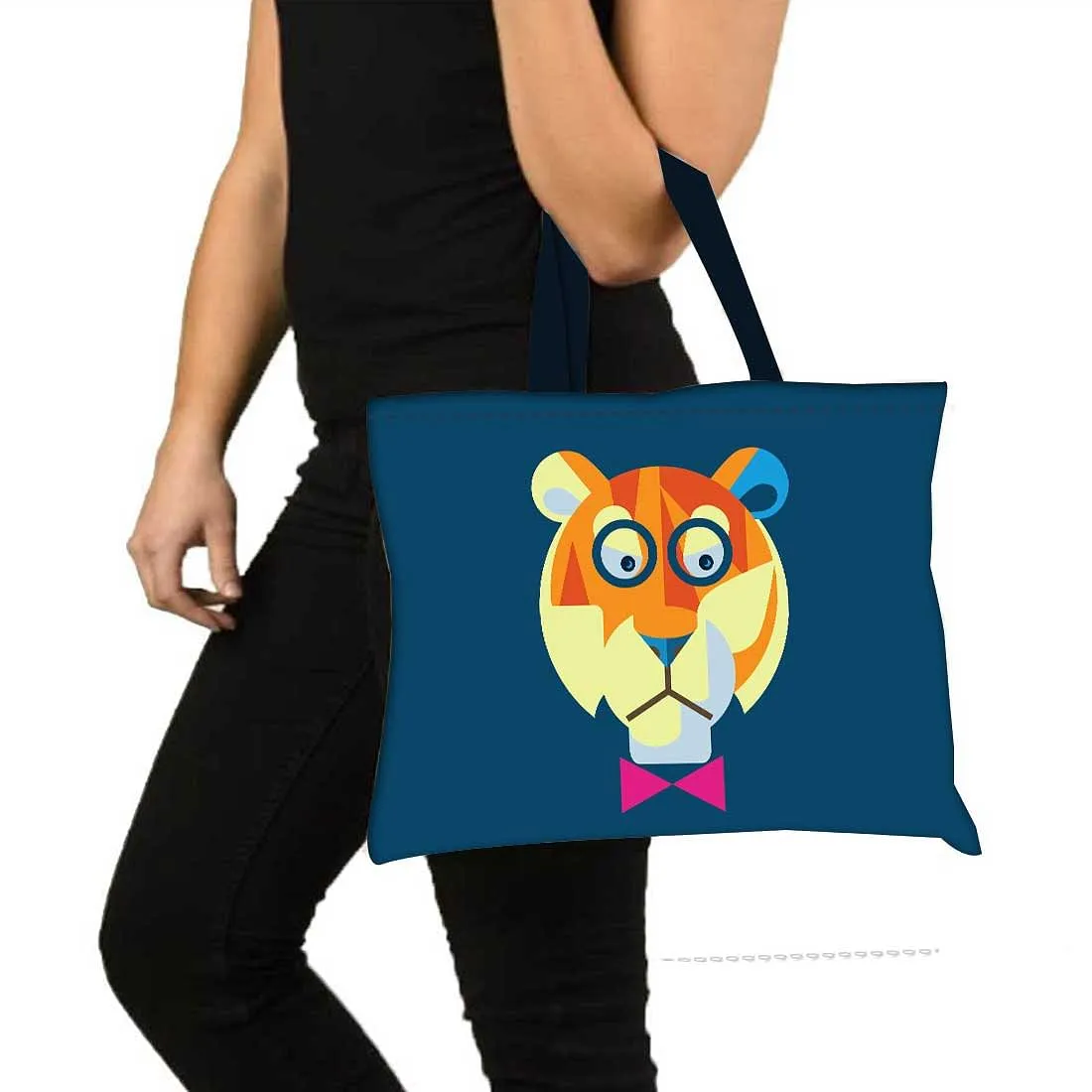 Designer Tote Bag With Zip Beach Gym Travel Bags -  Tiger Hipster