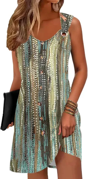 Disamer Summer Dresses for Women 2025 Sundresses Beach Swimsuit Coverups Vacation Sleeveless Button Down Spring Sun Dress