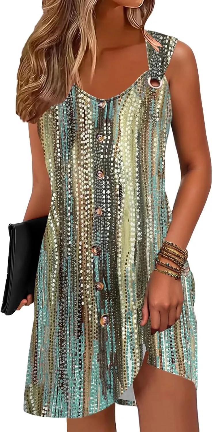 Disamer Summer Dresses for Women 2025 Sundresses Beach Swimsuit Coverups Vacation Sleeveless Button Down Spring Sun Dress