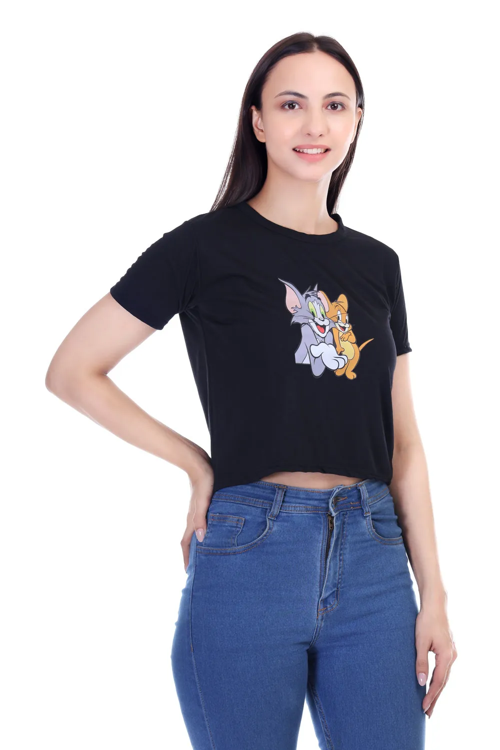 DK FASHION Women's  Women Solid Round Neck Pure Cotton Tom Black T-Shirt