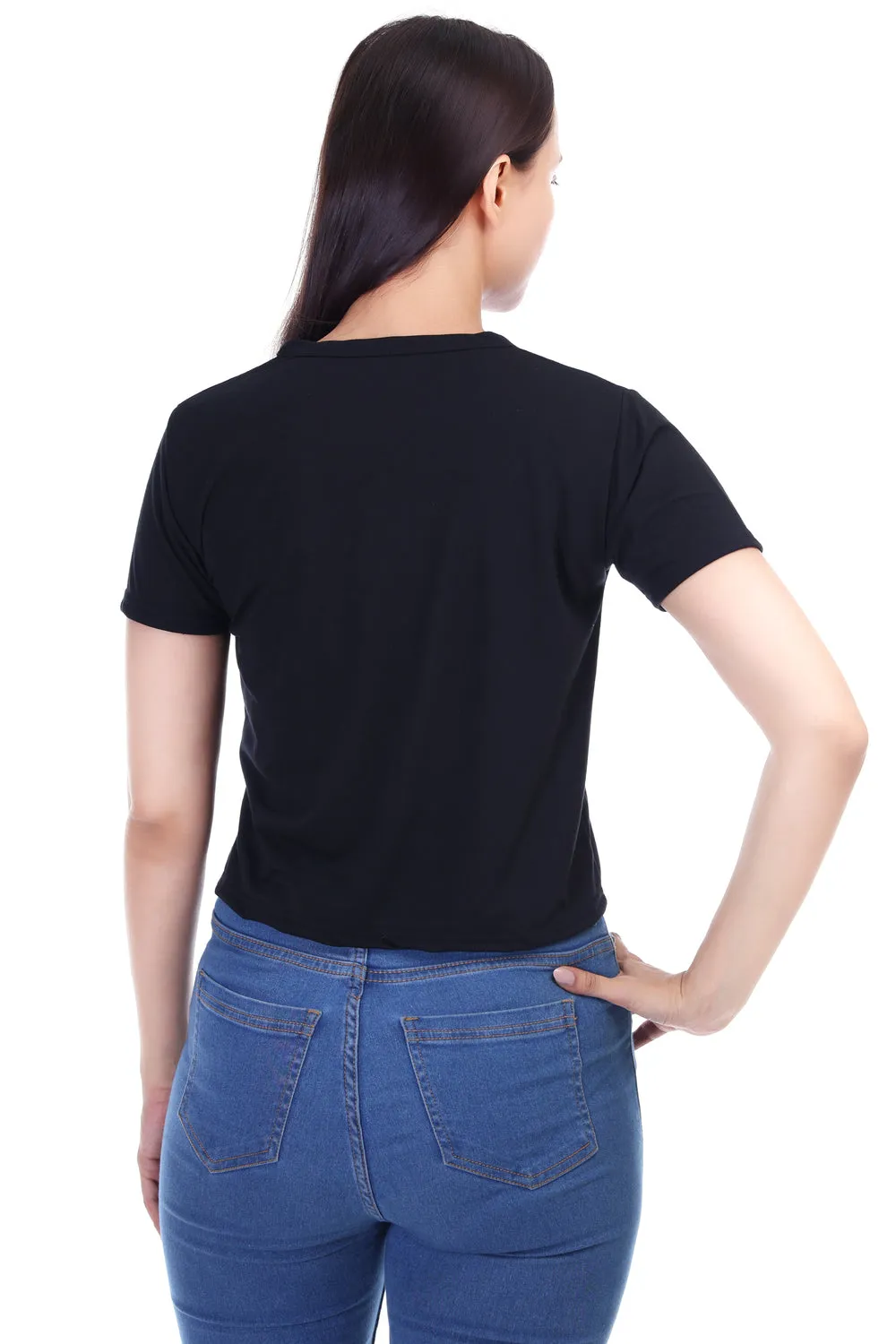DK FASHION Women's  Women Solid Round Neck Pure Cotton Tom Black T-Shirt
