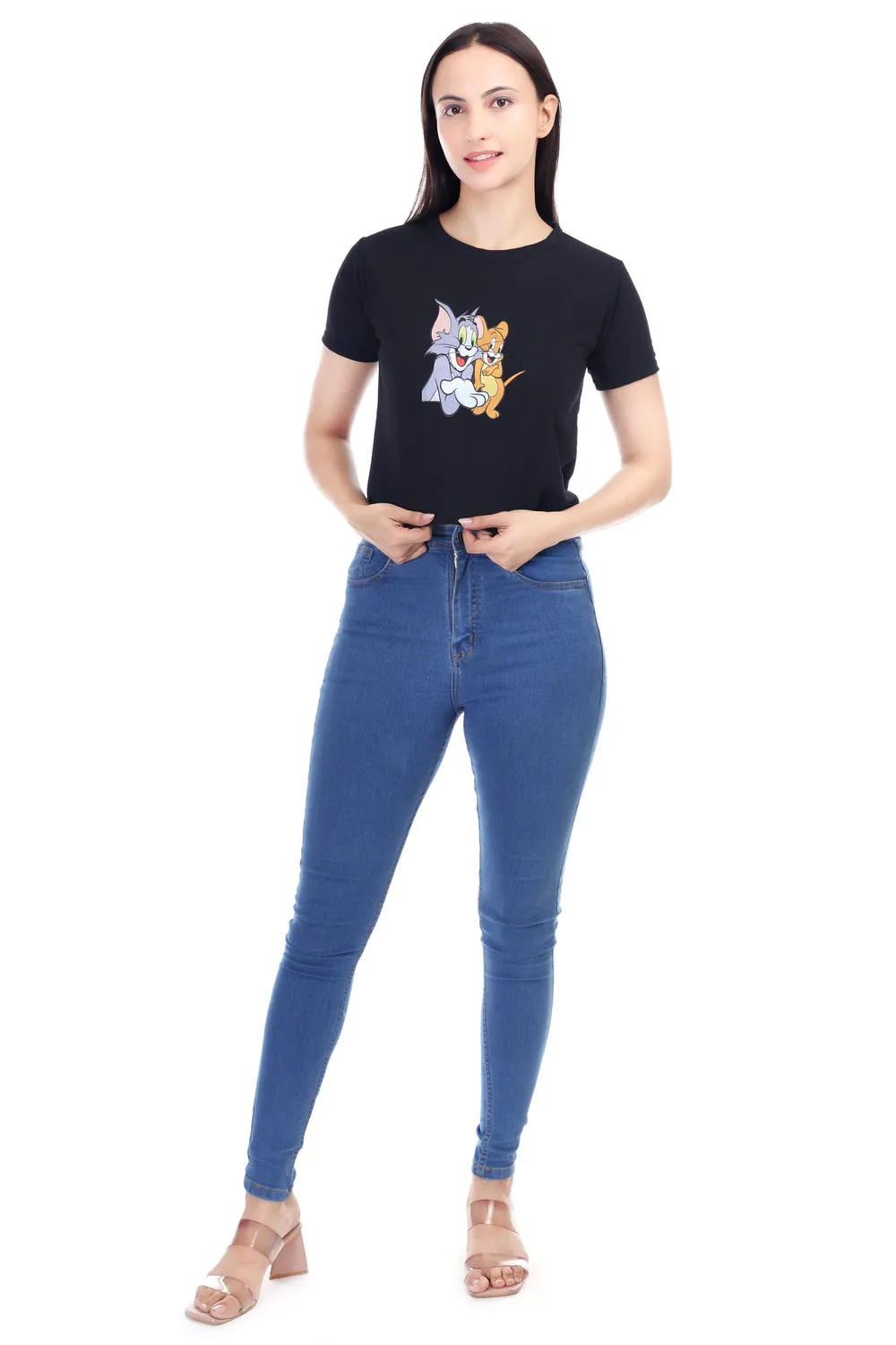DK FASHION Women's  Women Solid Round Neck Pure Cotton Tom Black T-Shirt
