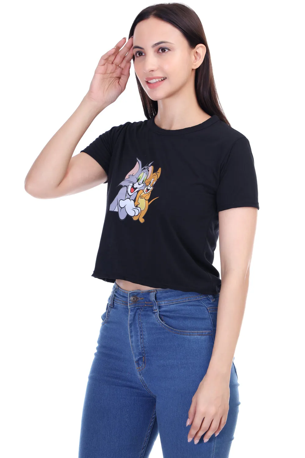 DK FASHION Women's  Women Solid Round Neck Pure Cotton Tom Black T-Shirt