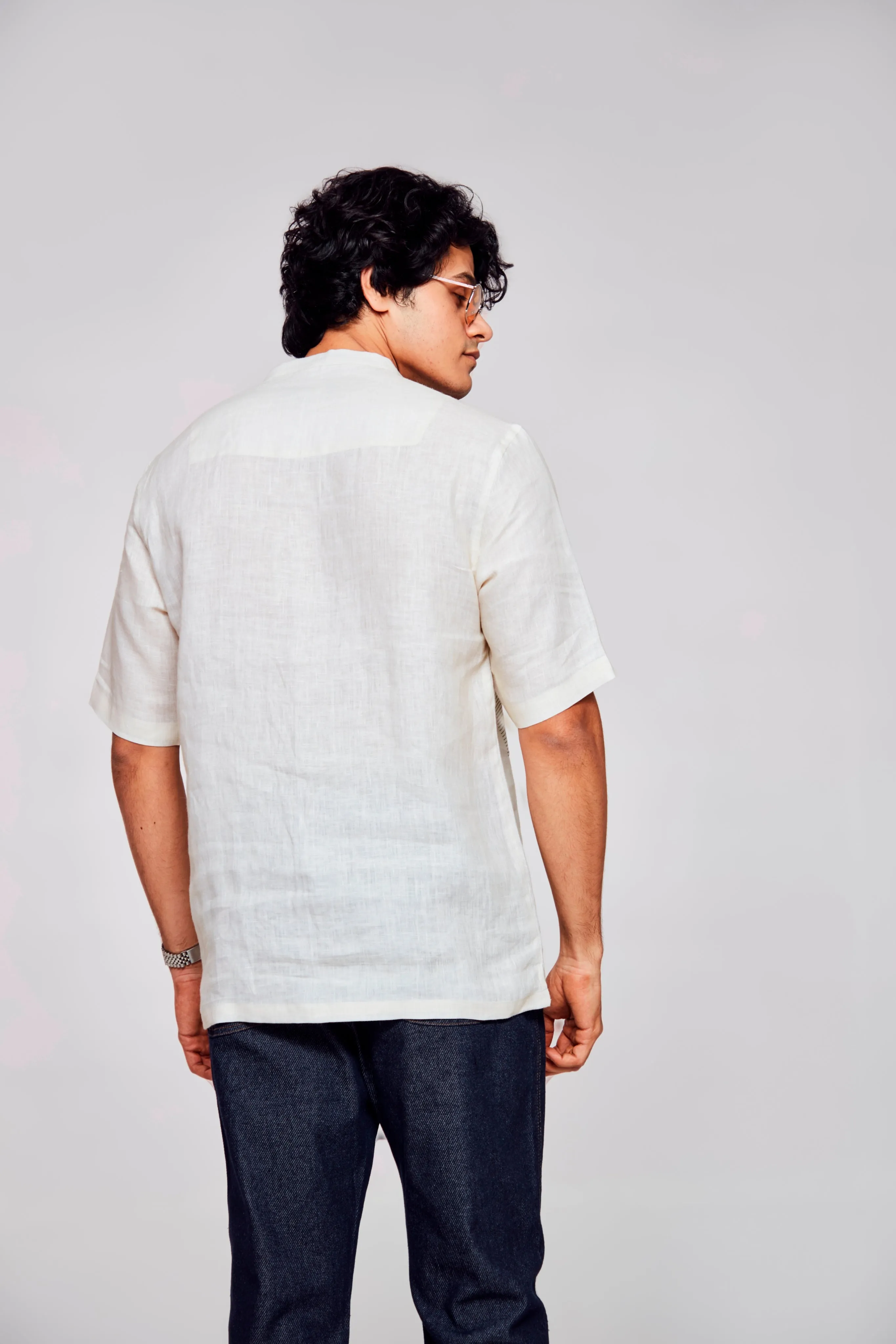 Effortless Elegance Printed Pure Linen Short Sleeve Unisex Shirt