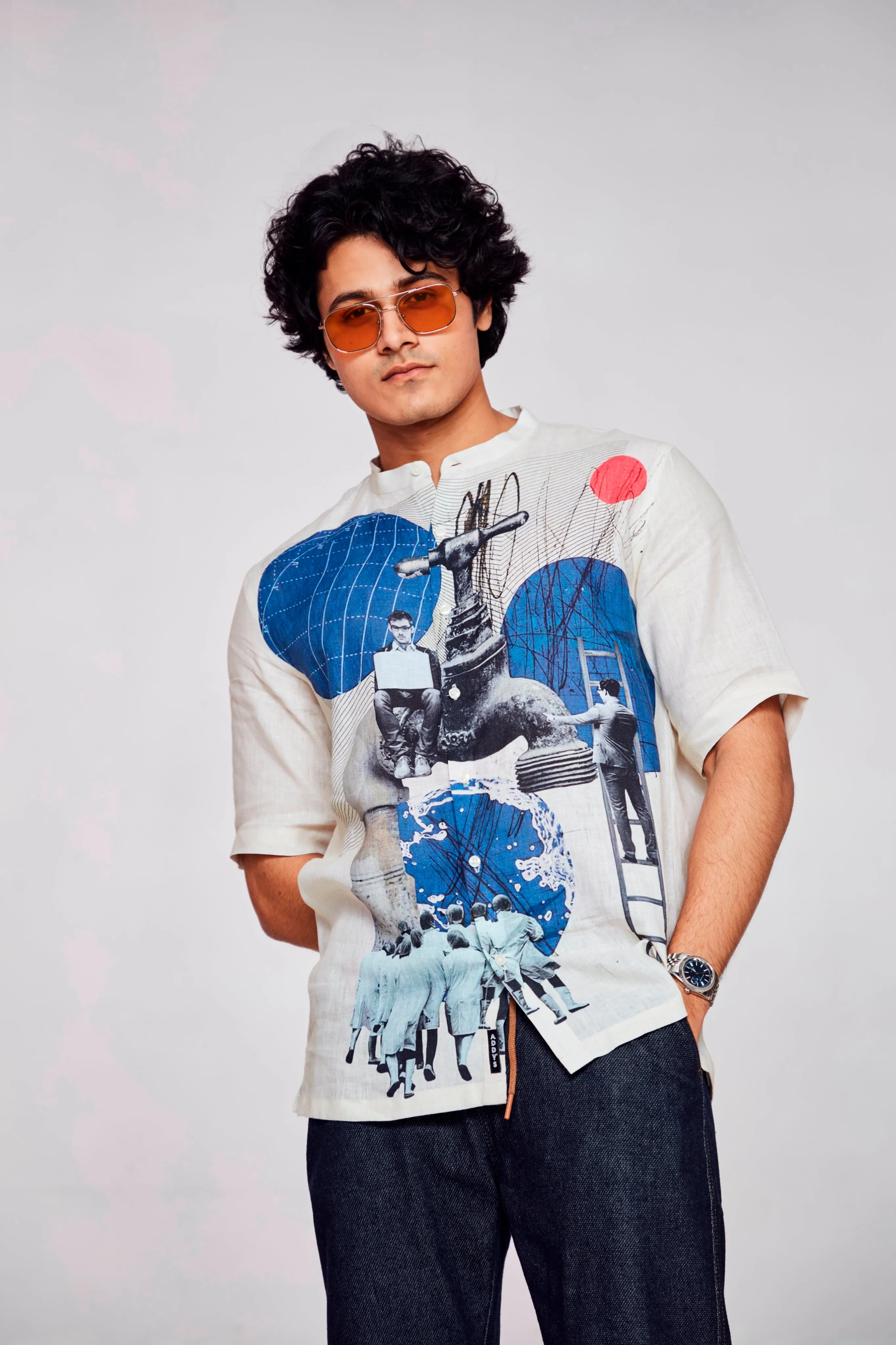 Effortless Elegance Printed Pure Linen Short Sleeve Unisex Shirt