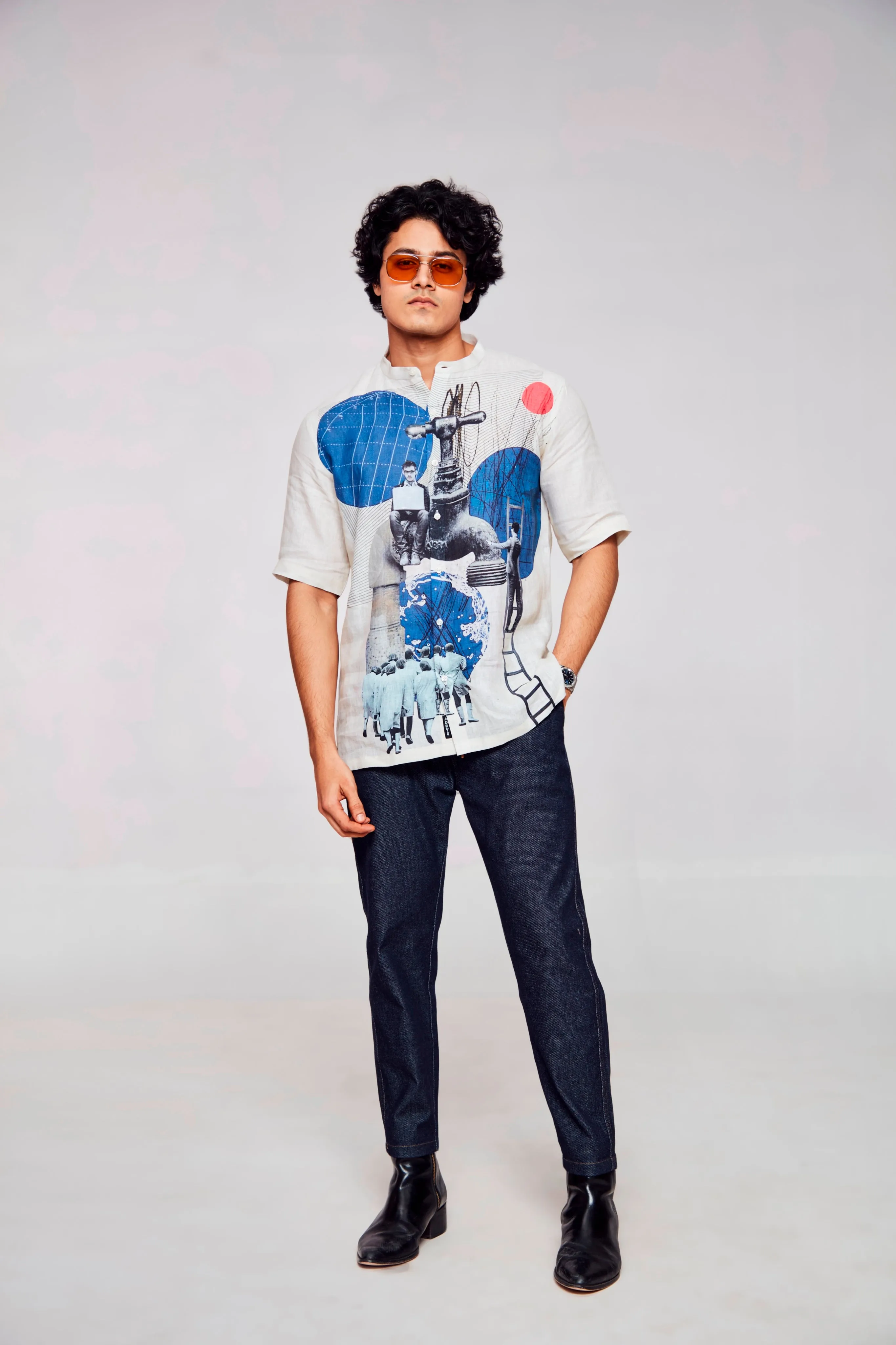 Effortless Elegance Printed Pure Linen Short Sleeve Unisex Shirt