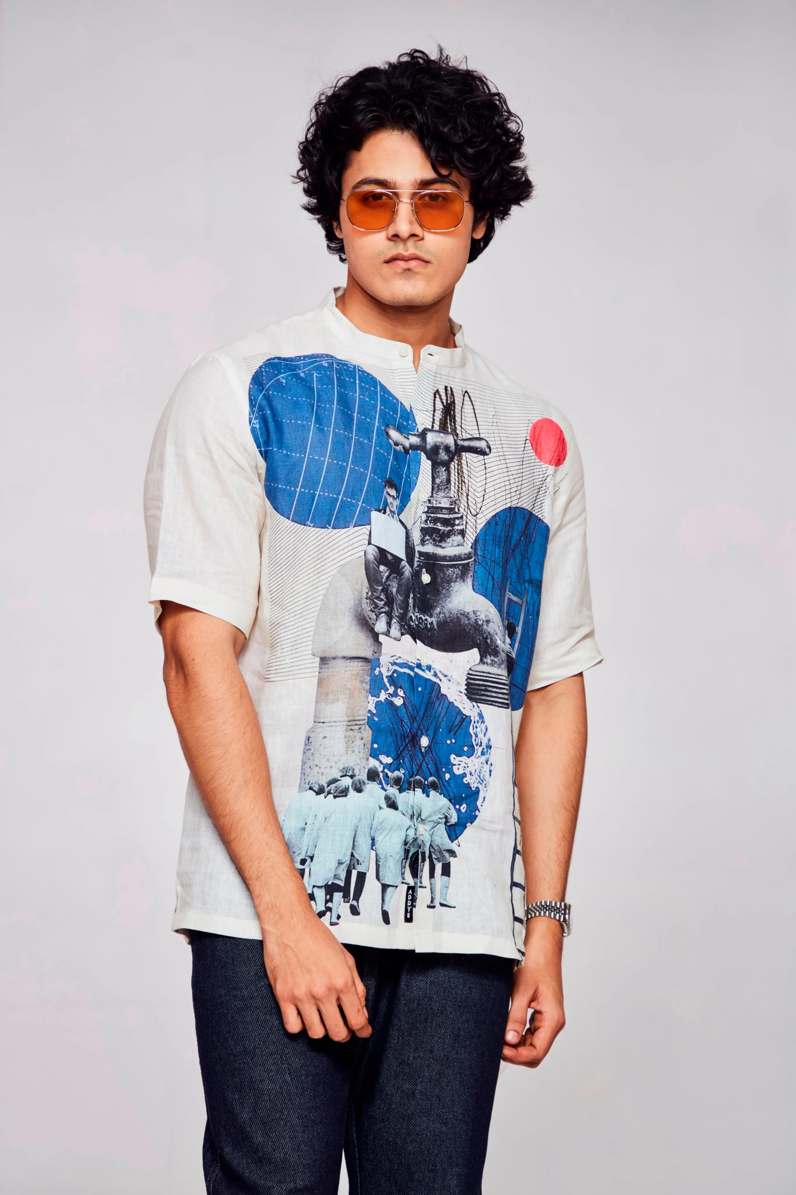 Effortless Elegance Printed Pure Linen Short Sleeve Unisex Shirt