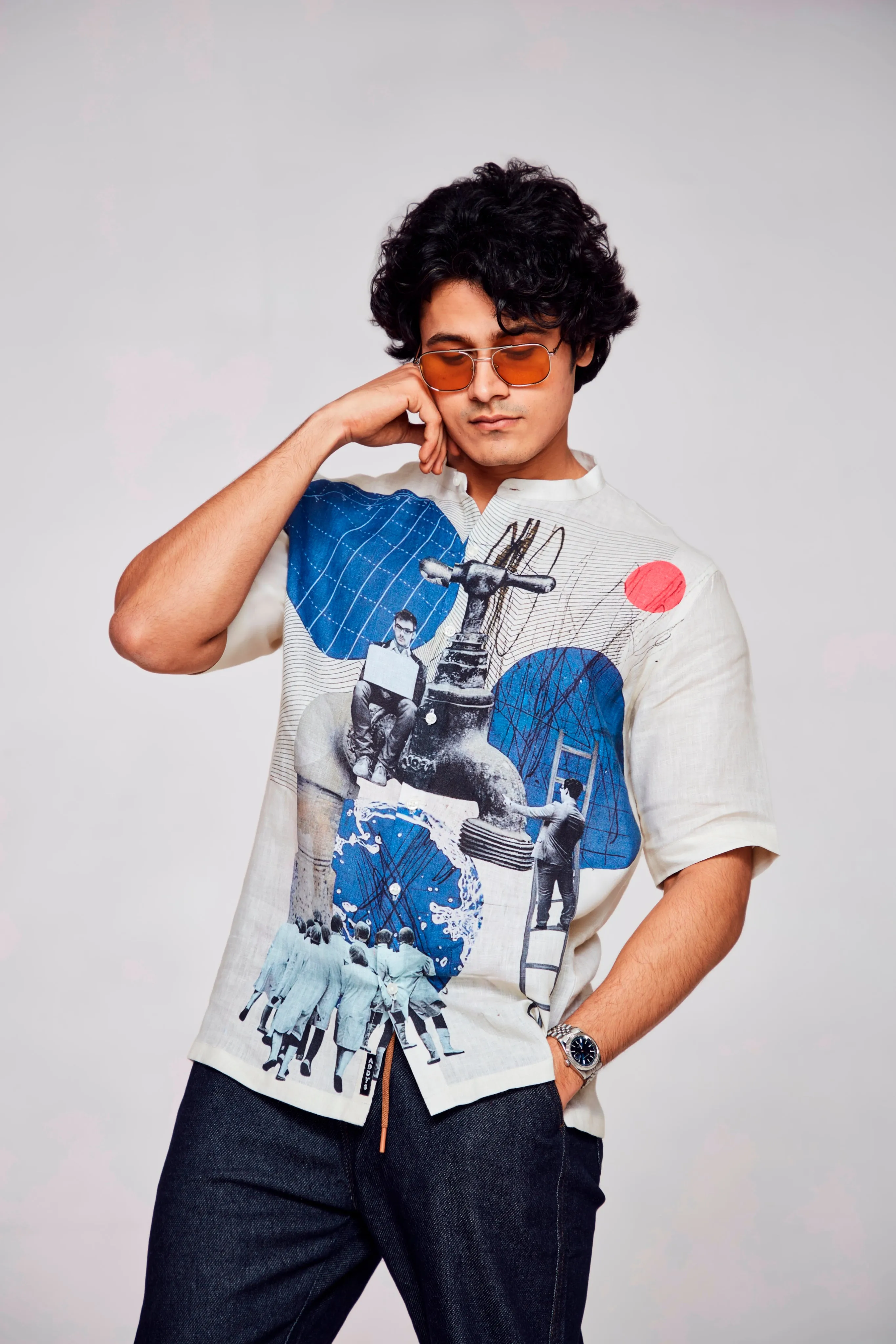 Effortless Elegance Printed Pure Linen Short Sleeve Unisex Shirt
