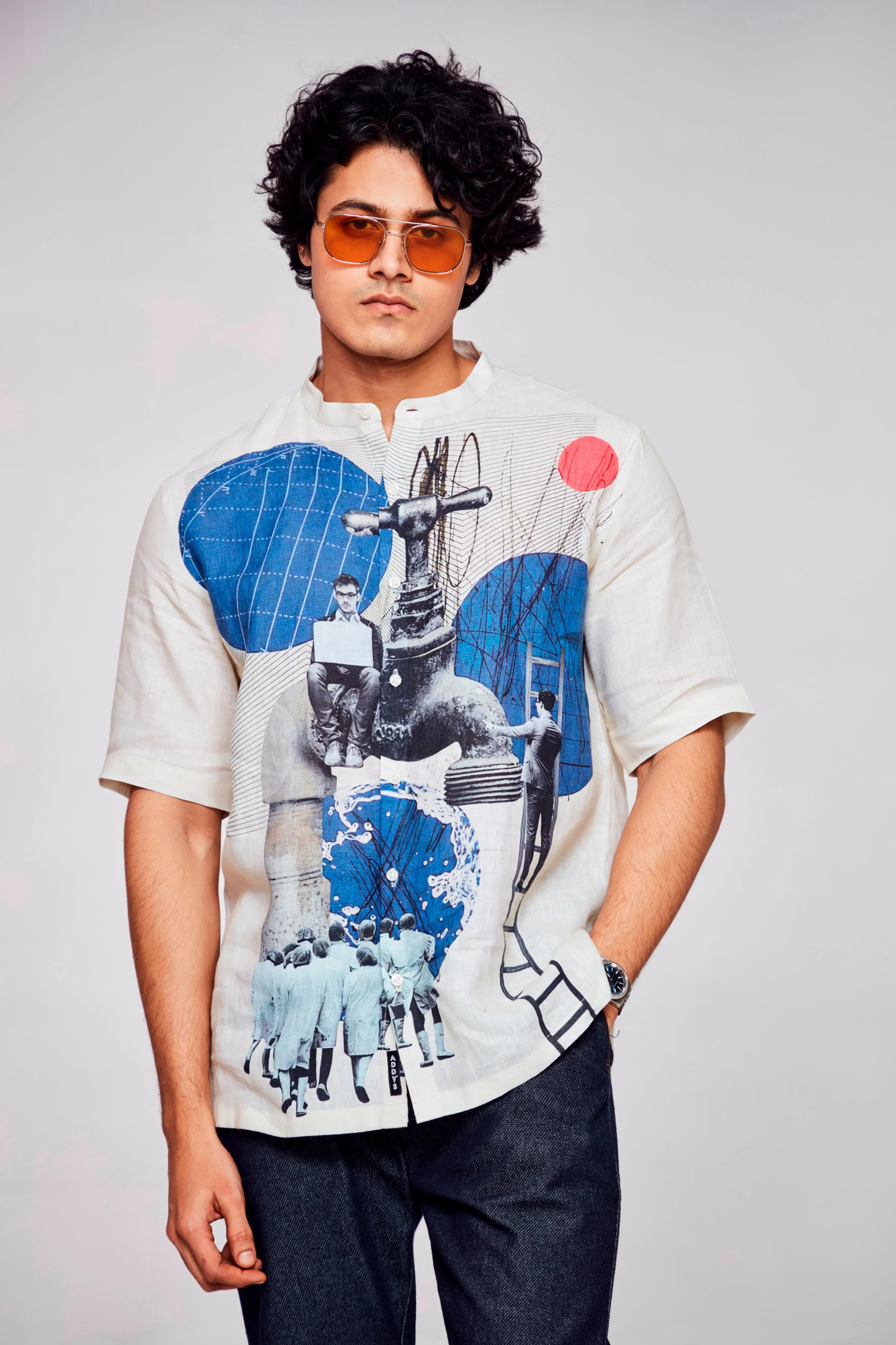 Effortless Elegance Printed Pure Linen Short Sleeve Unisex Shirt