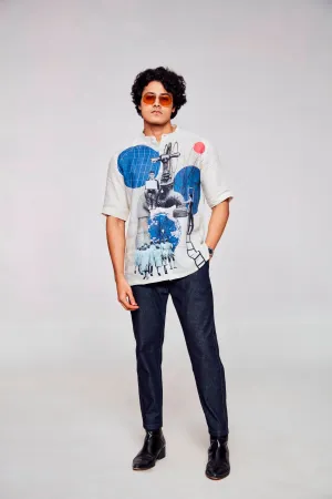 Effortless Elegance Printed Pure Linen Short Sleeve Unisex Shirt