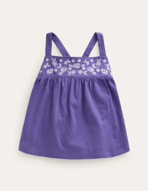 Embroidered Jersey Vest-Wisteria Blue
