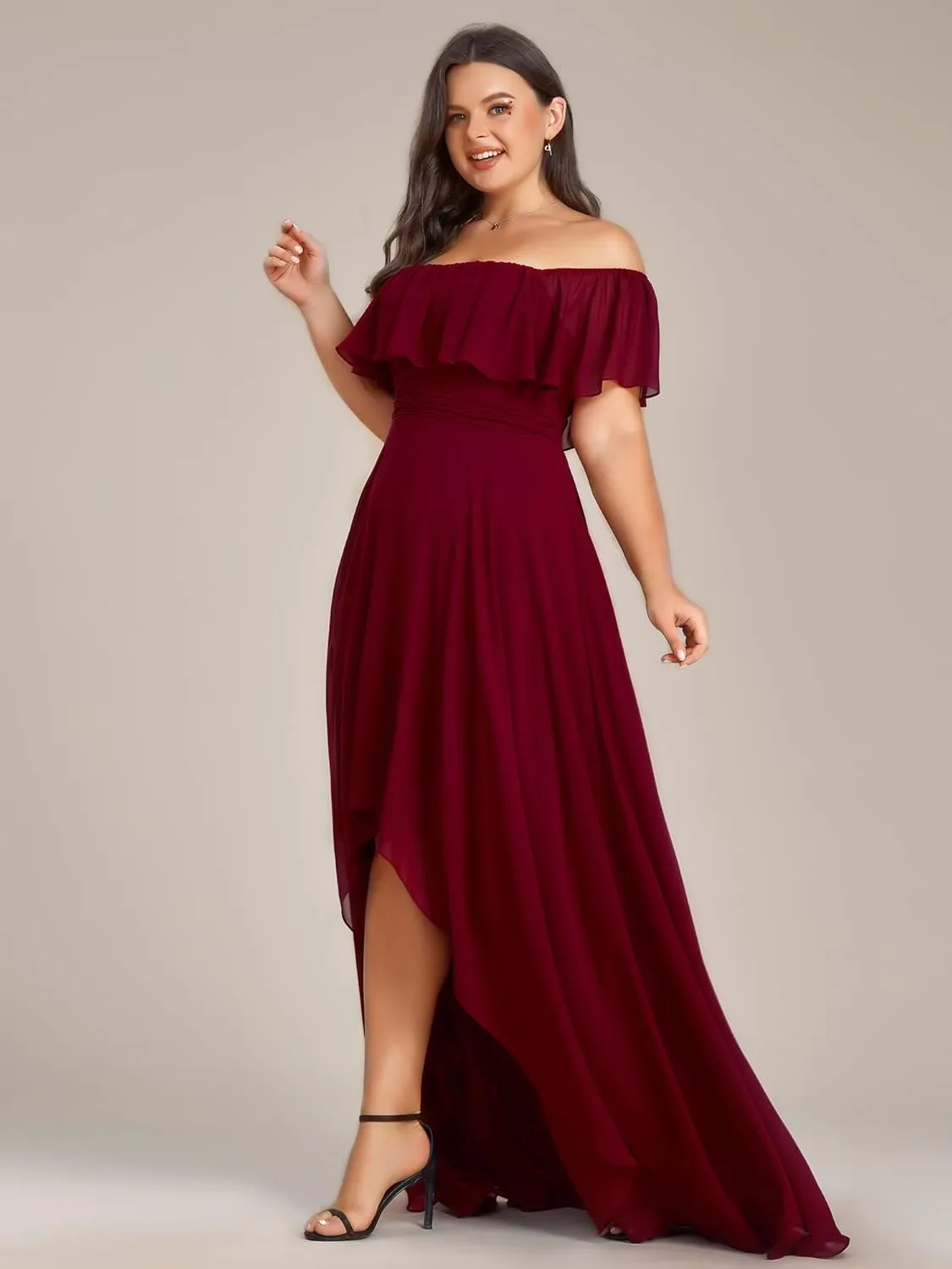 Ever-Pretty Plus Women's Off Shoulder Ruffle Sleeve High Low A Line Curve Long Bridesmaid Dresses 01736-DA