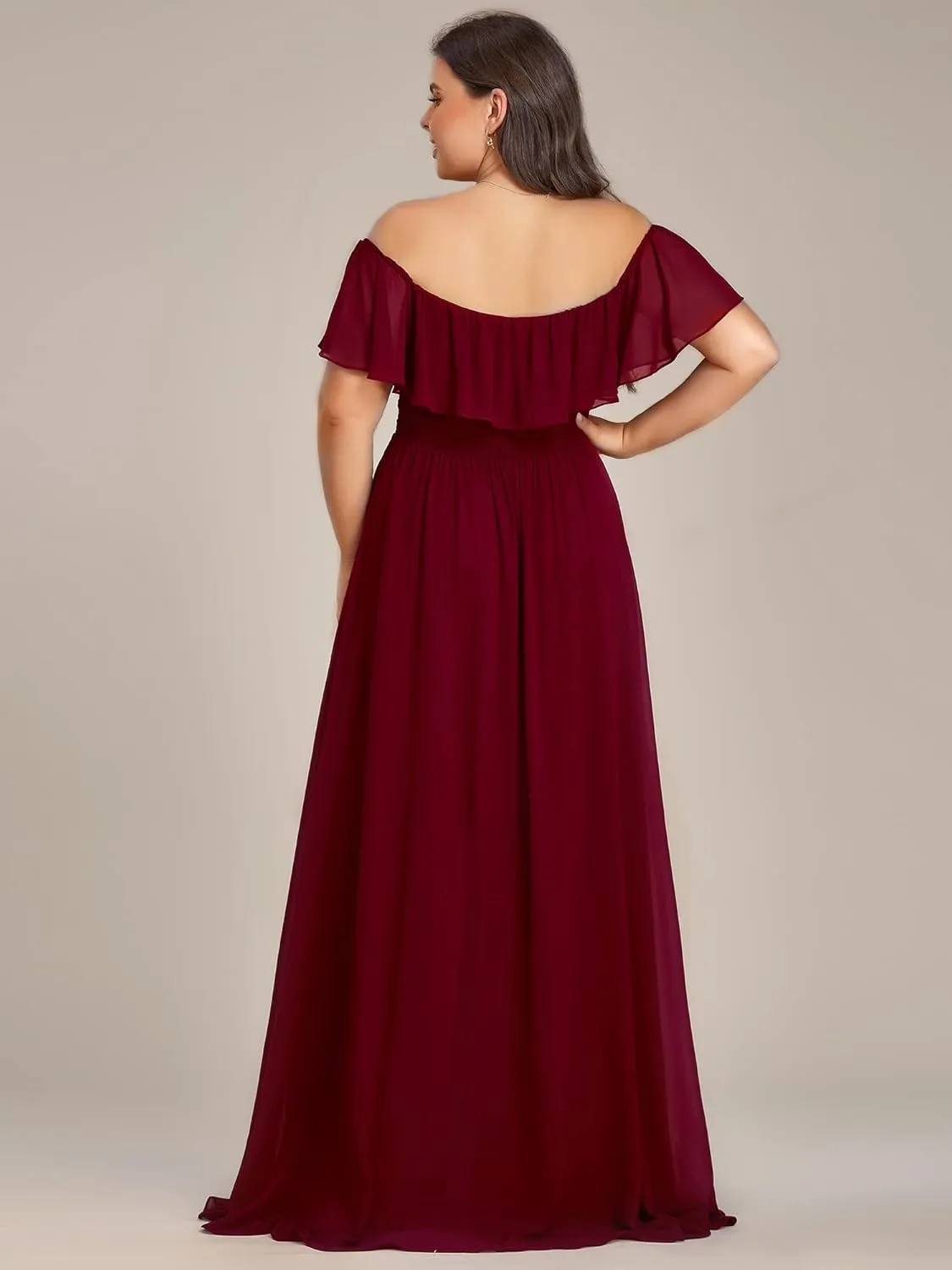 Ever-Pretty Plus Women's Off Shoulder Ruffle Sleeve High Low A Line Curve Long Bridesmaid Dresses 01736-DA