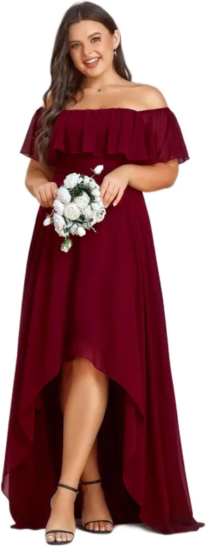 Ever-Pretty Plus Women's Off Shoulder Ruffle Sleeve High Low A Line Curve Long Bridesmaid Dresses 01736-DA