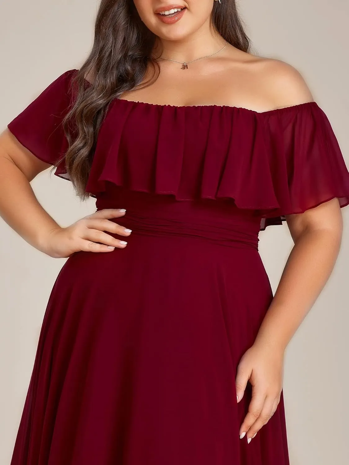 Ever-Pretty Plus Women's Off Shoulder Ruffle Sleeve High Low A Line Curve Long Bridesmaid Dresses 01736-DA
