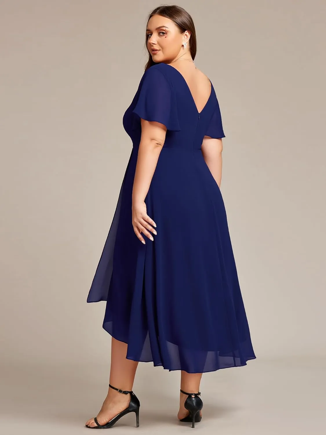 Ever-Pretty Women's Plus Size V Neck Asymmetric Hem Chiffon Wedding Guest Dress 01756-DA